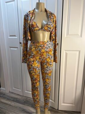 Women’s Three-Piece Floral Print Leggings Set in Yellow